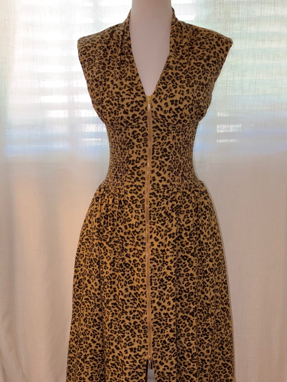 Anthropologie leopard zip up midi dress